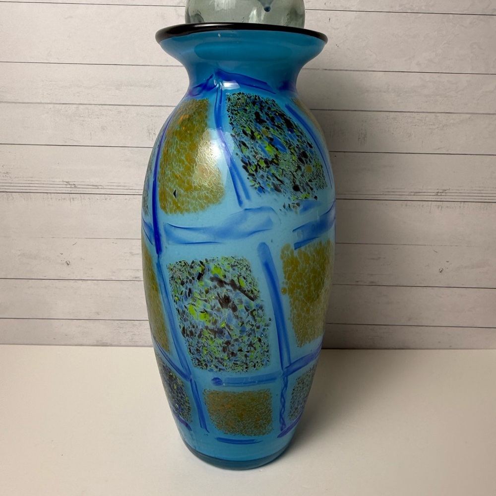 Art Glass Abstract Vase With Vibrant Colors 11.5”